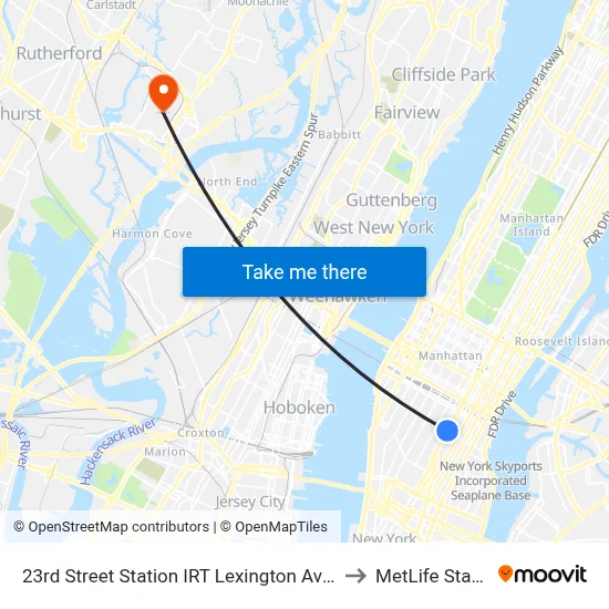 23rd Street Station IRT Lexington Avenue Line to MetLife Stadium map