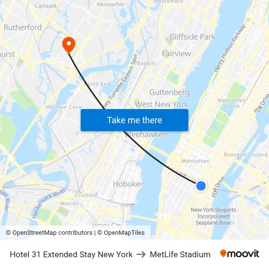 Hotel 31 Extended Stay New York to MetLife Stadium map