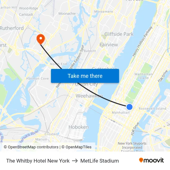 The Whitby Hotel New York to MetLife Stadium map