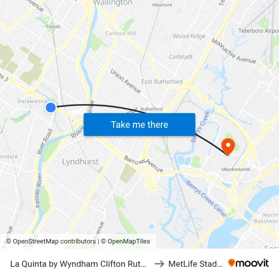 La Quinta by Wyndham Clifton Rutherford to MetLife Stadium map