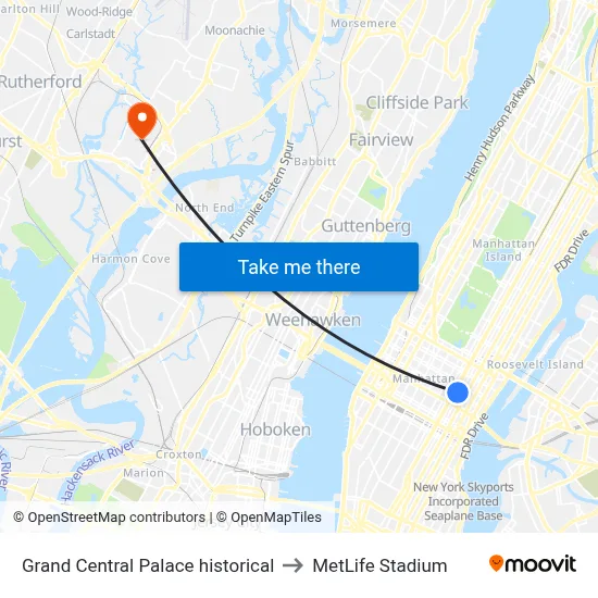 Grand Central Palace historical to MetLife Stadium map