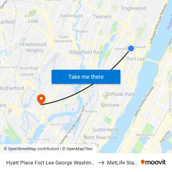 Hyatt Place Fort Lee George Washington Bridge to MetLife Stadium map