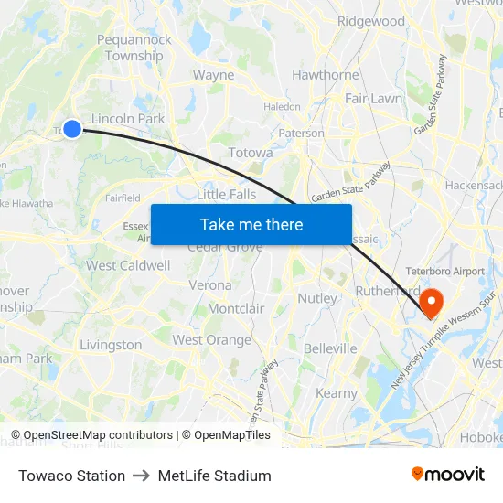 Towaco Station to MetLife Stadium map