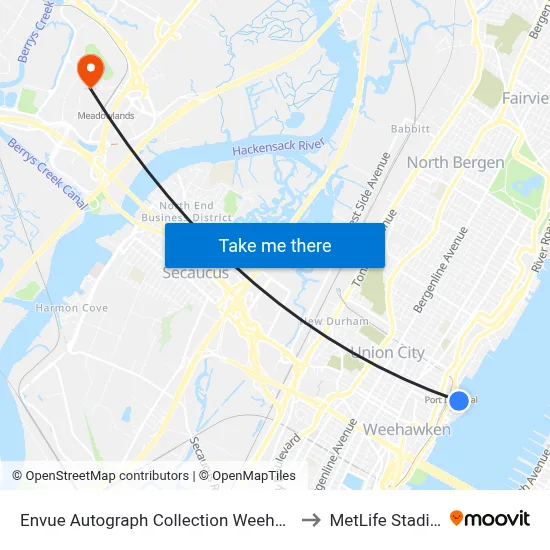 Envue Autograph Collection Weehawken to MetLife Stadium map