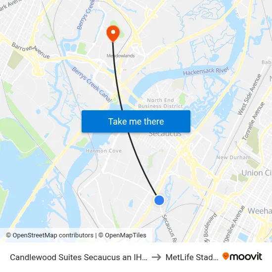 Candlewood Suites Secaucus an IHG Hotel to MetLife Stadium map