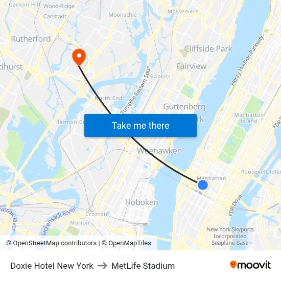 Doxie Hotel New York to MetLife Stadium map
