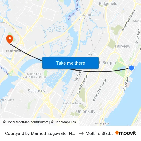 Courtyard by Marriott Edgewater NYC Area to MetLife Stadium map