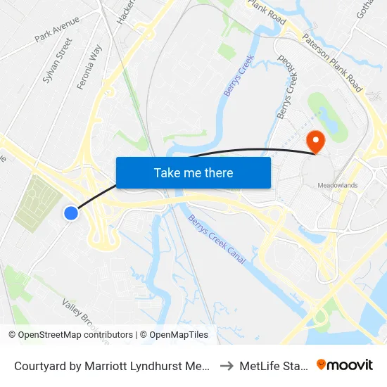 Courtyard by Marriott Lyndhurst Meadowlands to MetLife Stadium map