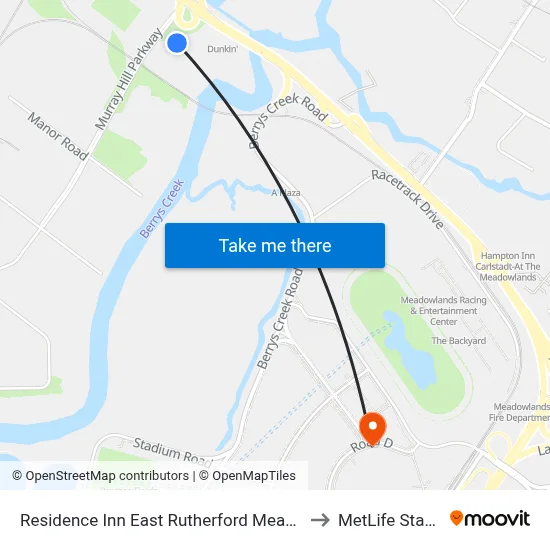 Residence Inn East Rutherford Meadowlands to MetLife Stadium map