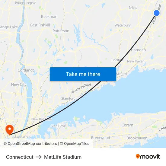 Connecticut to MetLife Stadium map