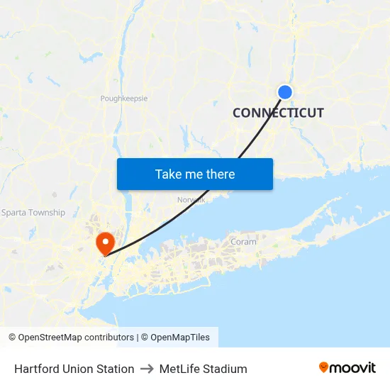 Hartford Union Station to MetLife Stadium map
