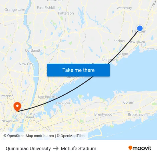 Quinnipiac University to MetLife Stadium map