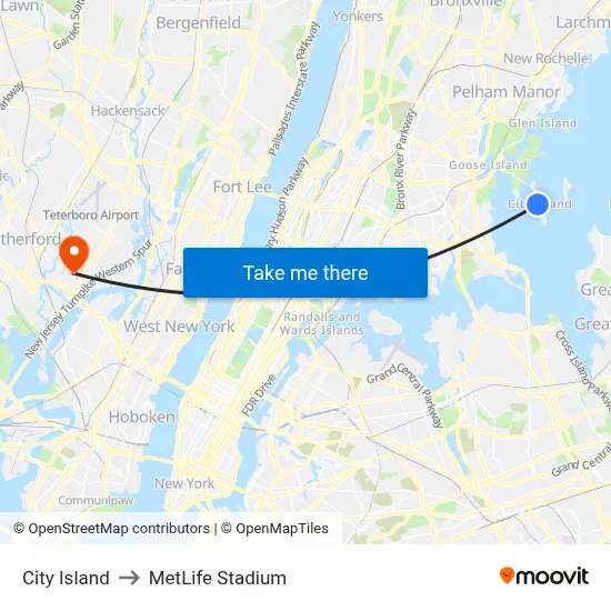 City Island to MetLife Stadium map