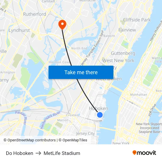 Do Hoboken to MetLife Stadium map