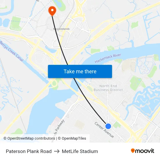Paterson Plank Road to MetLife Stadium map