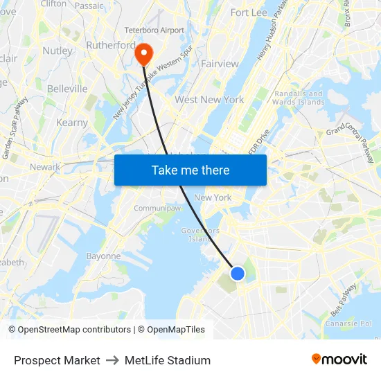 Prospect Market to MetLife Stadium map