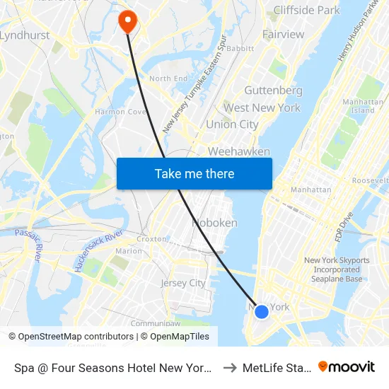 Spa @ Four Seasons Hotel New York Downtown to MetLife Stadium map