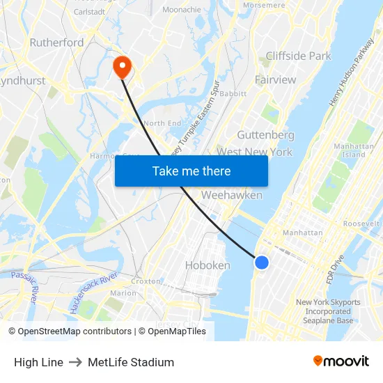 High Line to MetLife Stadium map