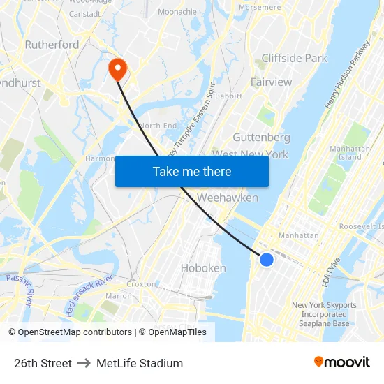 26th Street to MetLife Stadium map