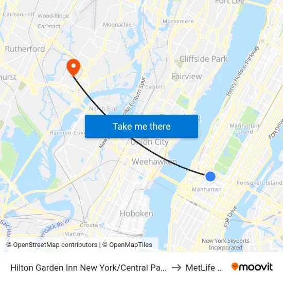 Hilton Garden Inn New York/Central Park South-Midtown West to MetLife Stadium map