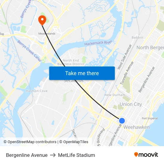 Bergenline Avenue to MetLife Stadium map