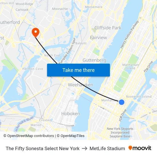 The Fifty Sonesta Select New York to MetLife Stadium map