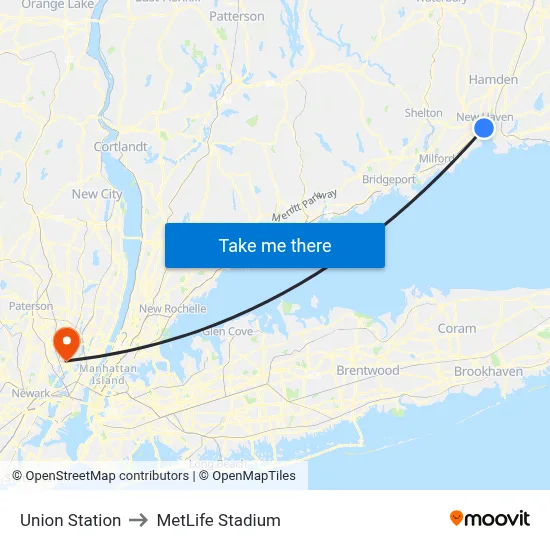 Union Station to MetLife Stadium map