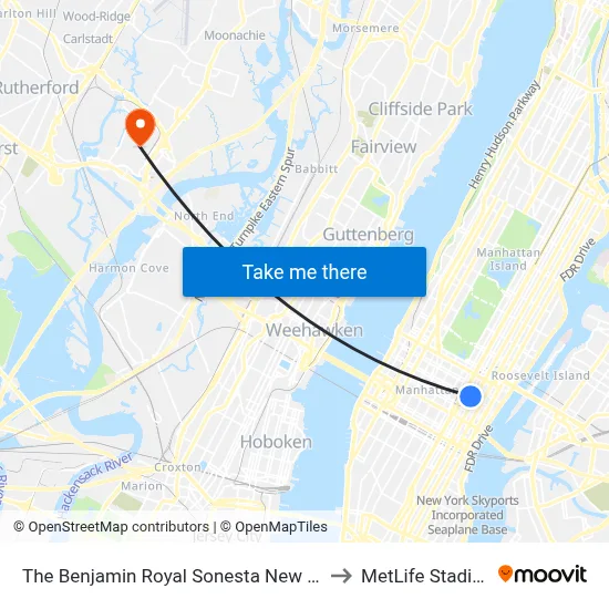 The Benjamin Royal Sonesta New York to MetLife Stadium map