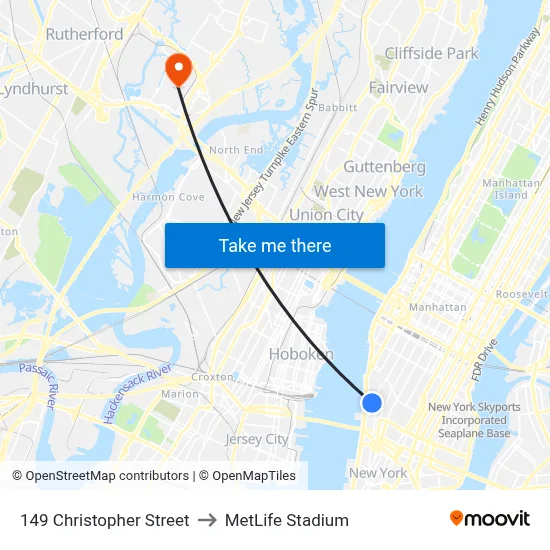 149 Christopher Street to MetLife Stadium map