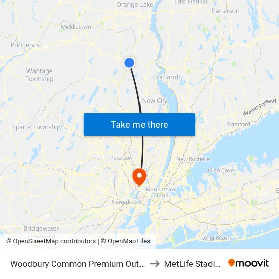 Woodbury Common Premium Outlets to MetLife Stadium map