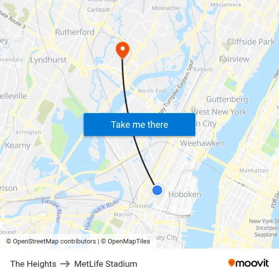 The Heights to MetLife Stadium map