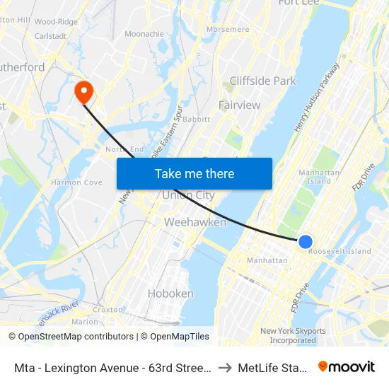 Mta - Lexington Avenue - 63rd Street Station to MetLife Stadium map