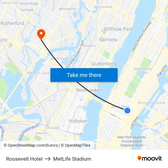 Roosevelt Hotel to MetLife Stadium map