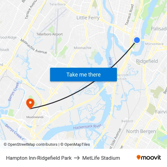 Hampton Inn-Ridgefield Park to MetLife Stadium map