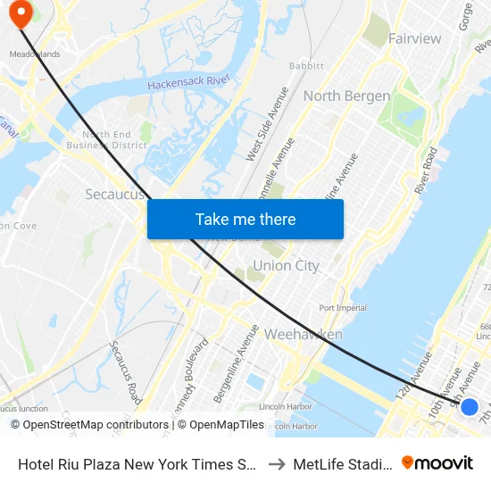 Hotel Riu Plaza New York Times Square to MetLife Stadium map
