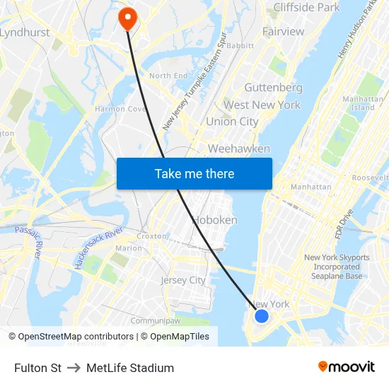 Fulton St to MetLife Stadium map