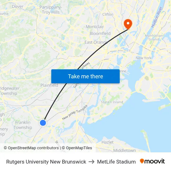 Rutgers University New Brunswick to MetLife Stadium map