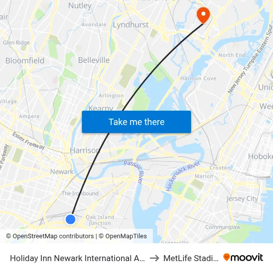 Holiday Inn Newark International Airport to MetLife Stadium map