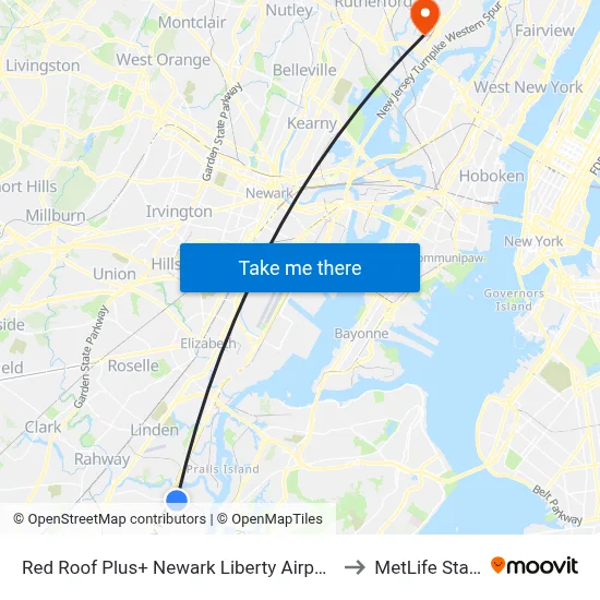 Red Roof Plus+ Newark Liberty Airport - Carteret to MetLife Stadium map