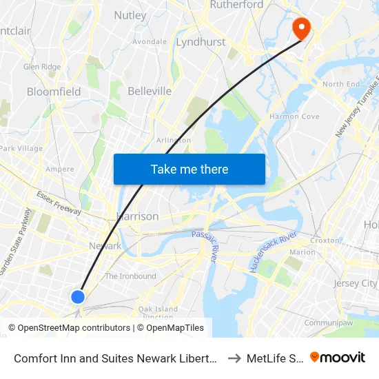 Comfort Inn and Suites Newark Liberty International Airport to MetLife Stadium map