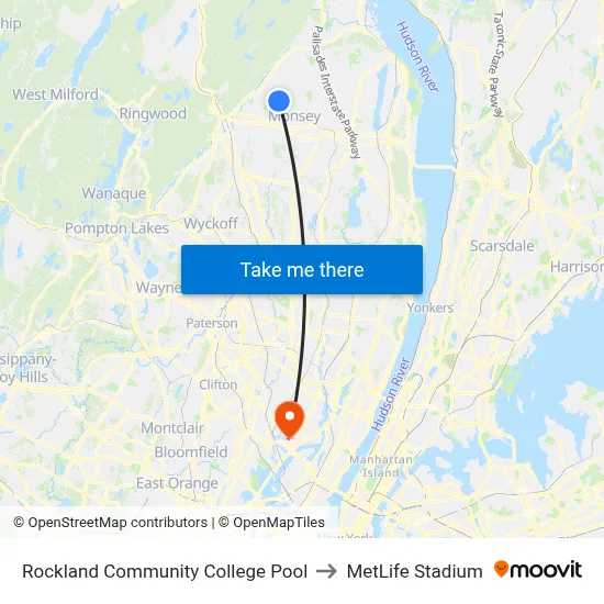 Rockland Community College Pool to MetLife Stadium map