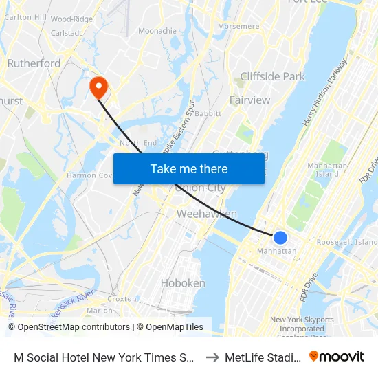 M Social Hotel New York Times Square to MetLife Stadium map