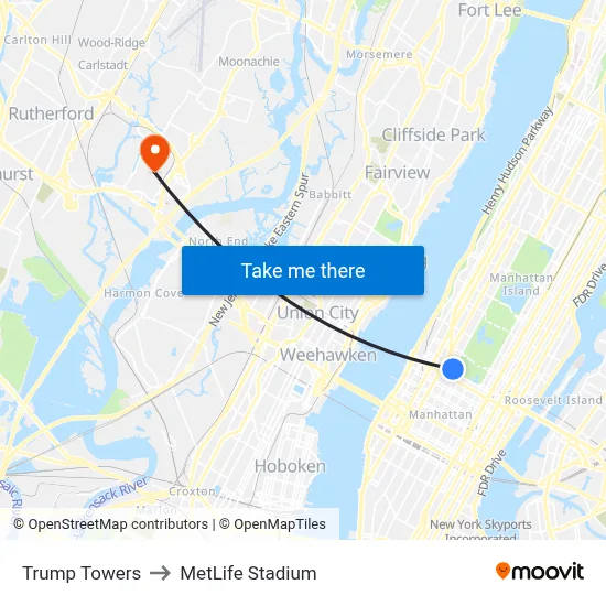 Trump Towers to MetLife Stadium map