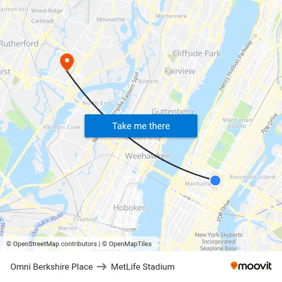 Omni Berkshire Place to MetLife Stadium map