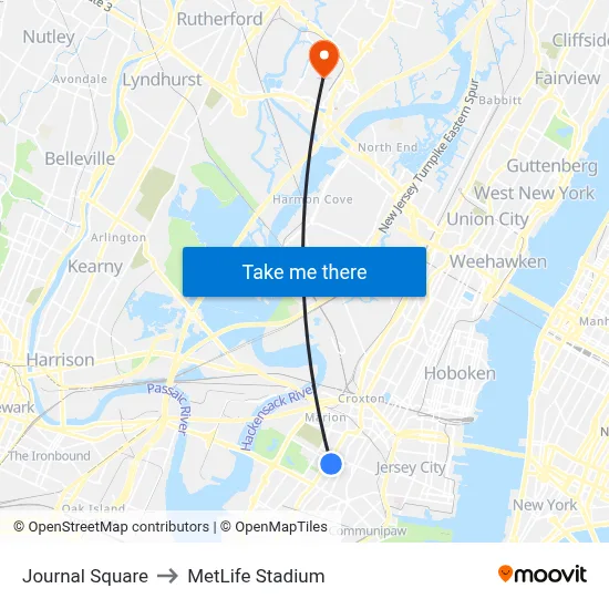 Journal Square to MetLife Stadium map