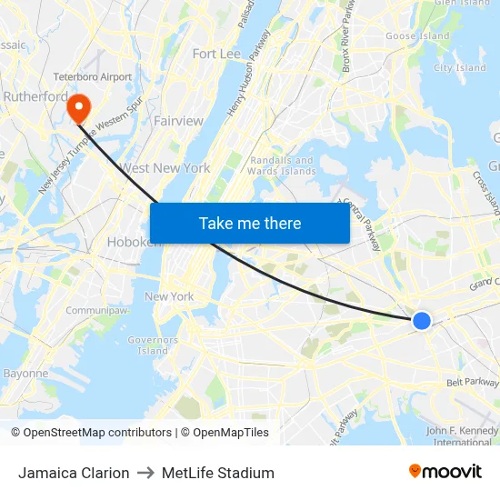 Jamaica Clarion to MetLife Stadium map