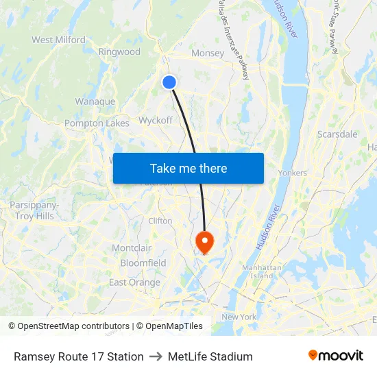 Ramsey Route 17 Station to MetLife Stadium map
