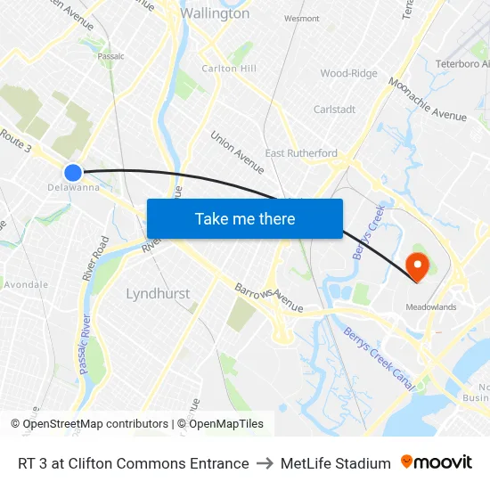 RT 3 at Clifton Commons Entrance to MetLife Stadium map