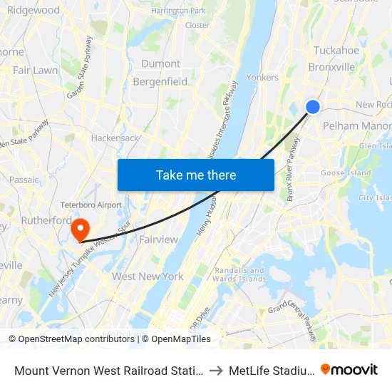 Mount Vernon West Railroad Station to MetLife Stadium map