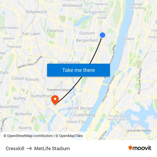 Cresskill to MetLife Stadium map